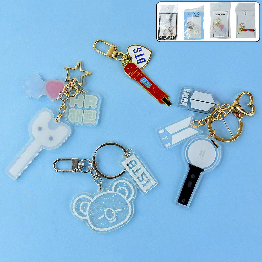 Acrylic and metal keychain featuring a microphone design