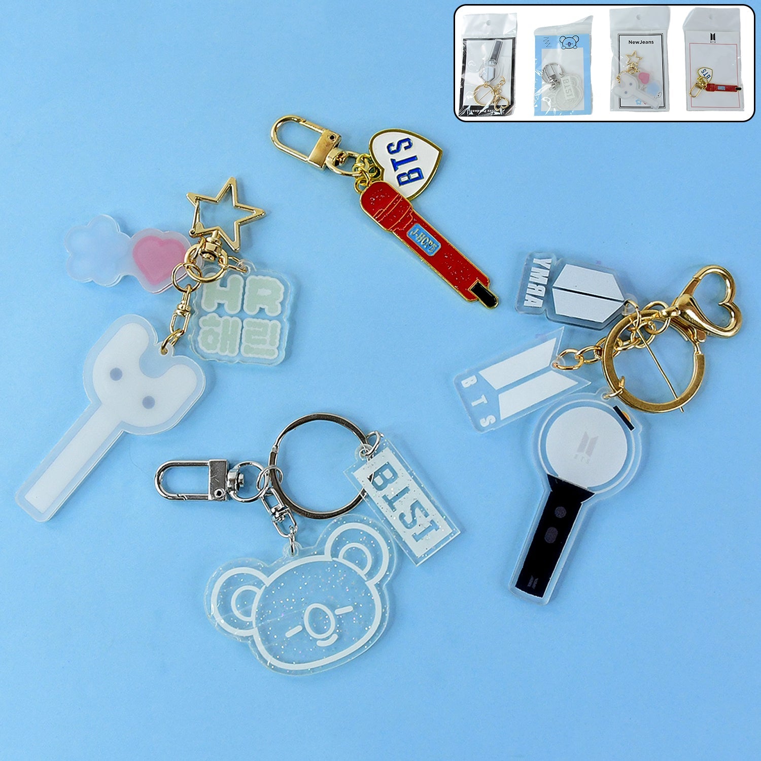 Acrylic and metal keychain featuring a microphone design