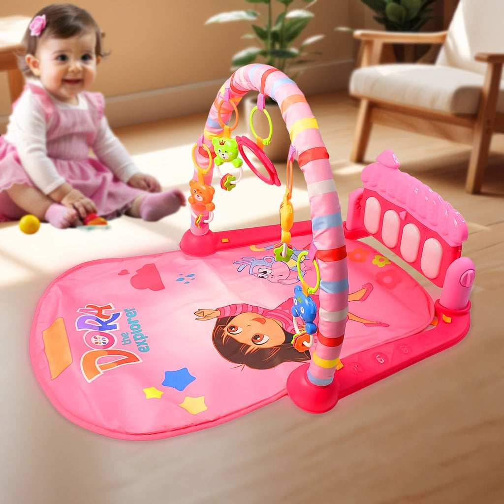 Aditi Baby Play Gym Mat with musical piano and hanging toys for infant play.