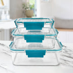 Airtight plastic lunch box set with secure locking lids shown from front