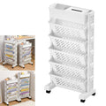 Large 5-tier movable plastic bookshelf with wheels in modern home setting