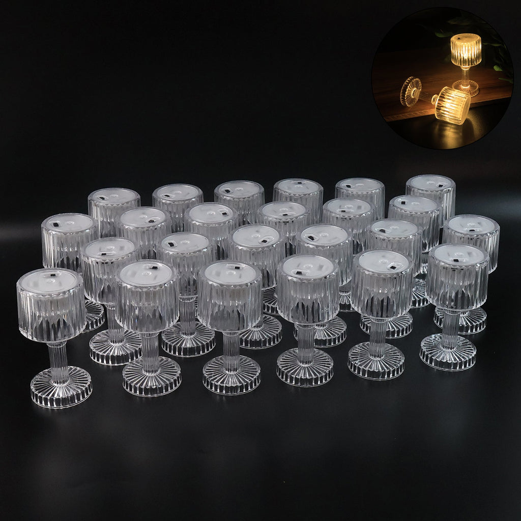 Set of 24 LED crystal-effect table lamps with ribbed design and pedestal bases for decorative lighting