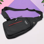 Stylish black and grey anti-theft sling bag with durable waterproof material.
