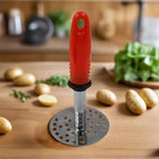 Stainless steel pav bhaji masher with plastic handle for easy mashing