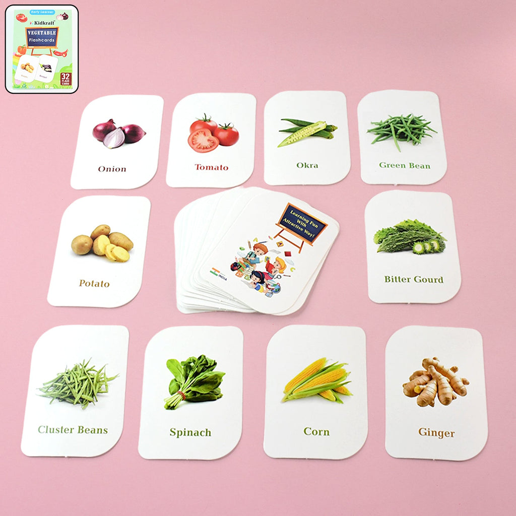 Gift box of 32-piece vegetable flash cards for early childhood education and fun learning