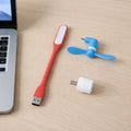 3 in 1 USB laptop accessory combo showing USB LED light, mini fan, and OTG adapter