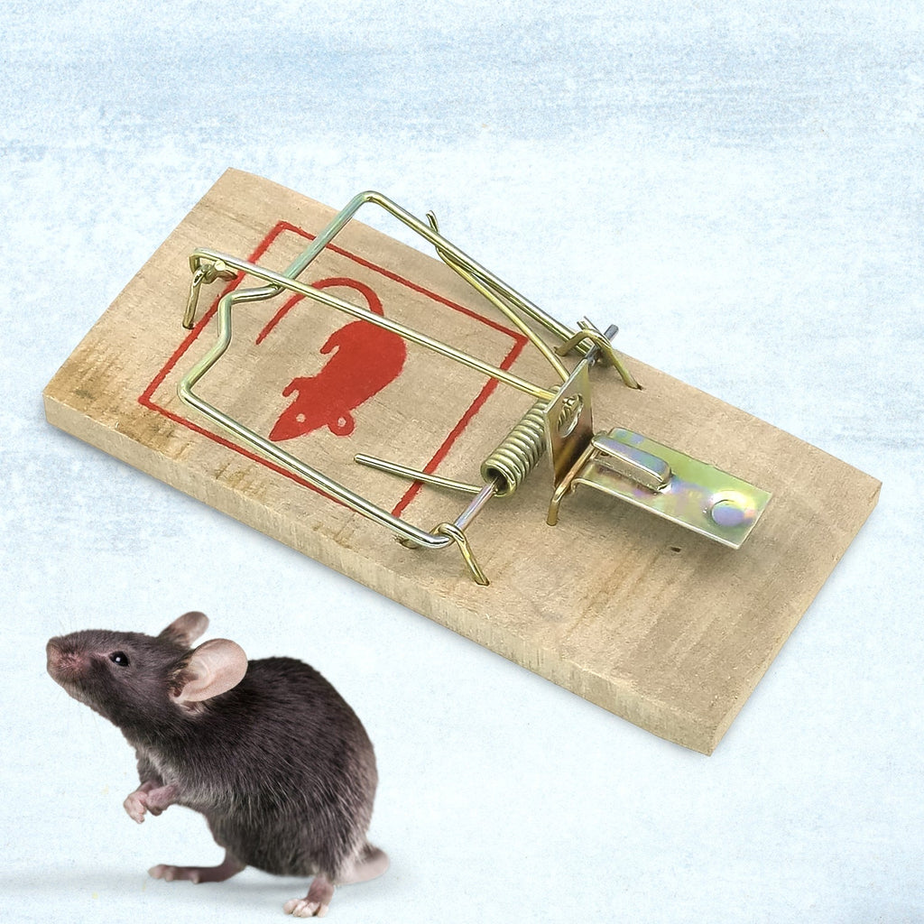 Wooden mouse trap with sturdy snap trigger for effective rodent control