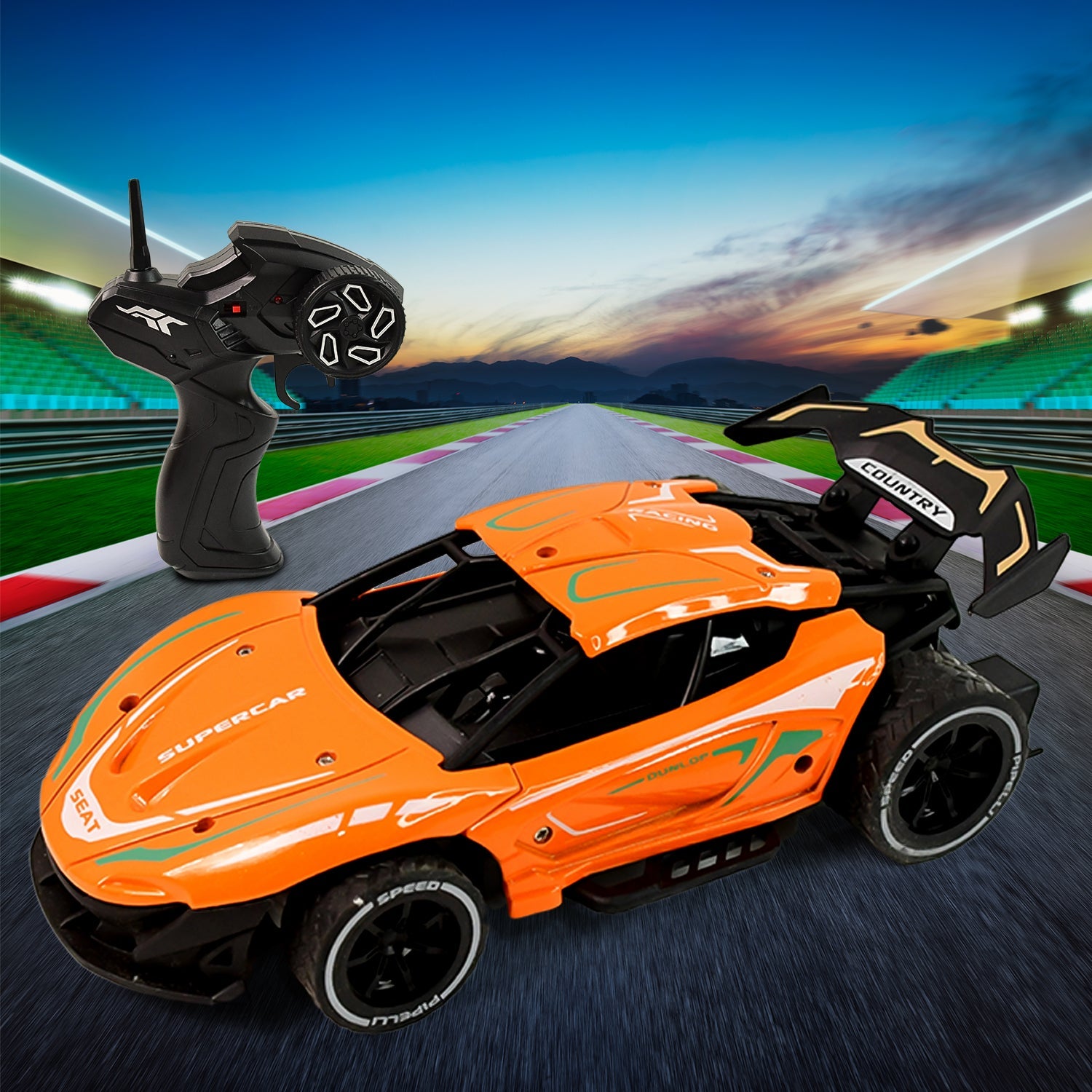 Metal RC supercar with sturdy metal body showcasing remote control design