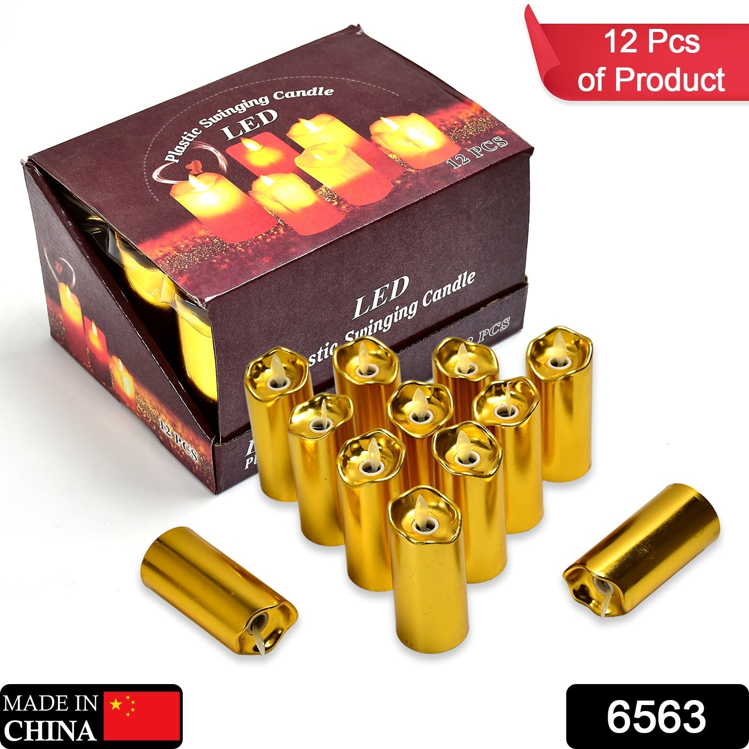 A dozen golden battery-operated flickering LED candles arranged together.