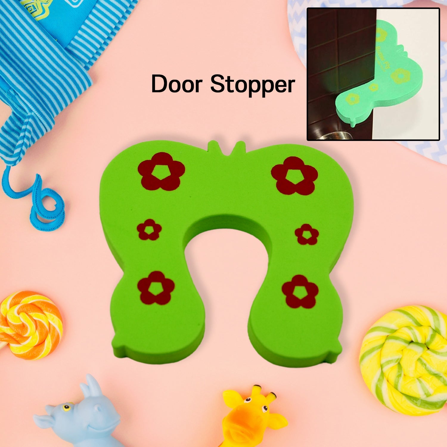 Cute animal Baby Safety Door Stopper protecting child's fingers from door pinch.