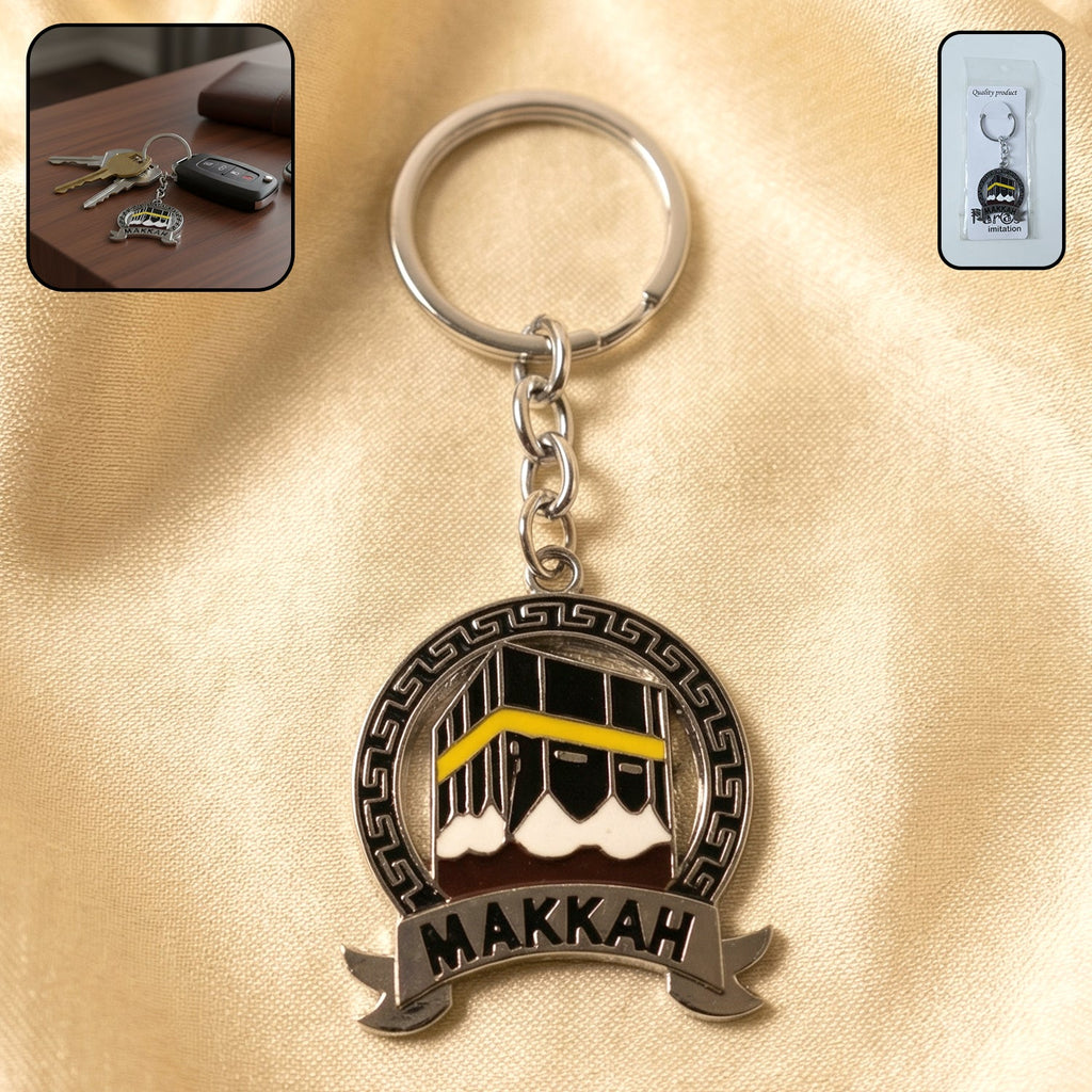 Elegant Makkah design metal keychain with round pendant