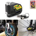 Alarm disc lock secured on a motorbike disc brake