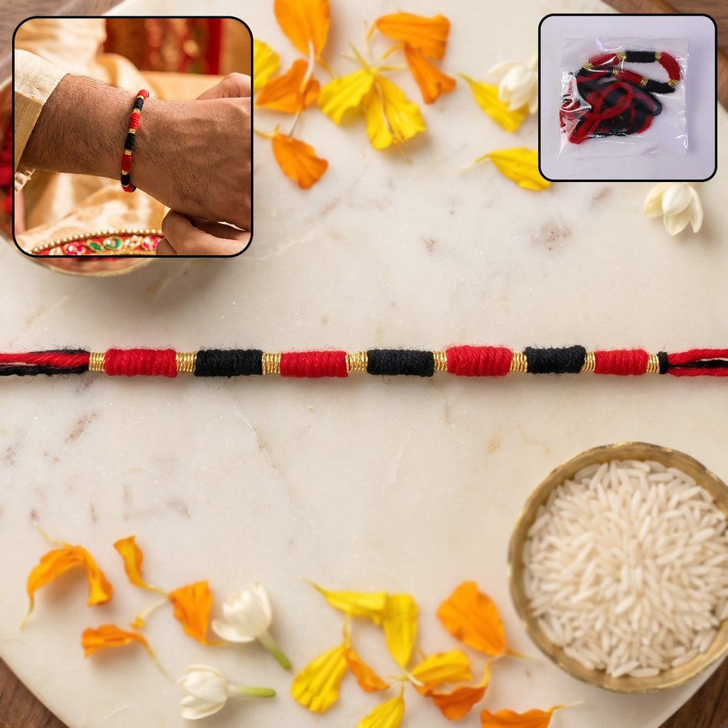 Traditional beaded Rakhi with golden accents for Raksha Bandhan