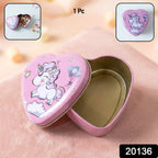 Decorative metal unicorn tin box in heart shape for organizing small items