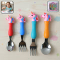 Unicorn themed kids cutlery set with colorful cartoon handles