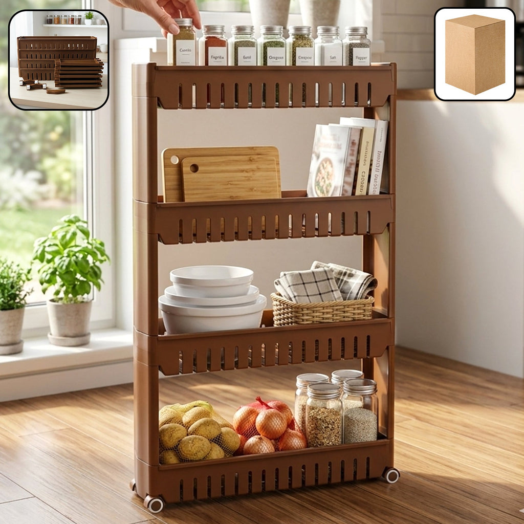 Plastic 4-layer storage rack with wheels for household organization