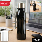 Ergonomic view of the 600ml stainless steel water bottle, highlighting its sleek design.