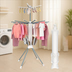 Multi-layer foldable clothes drying rack with wheels and shoe holder for efficient laundry drying