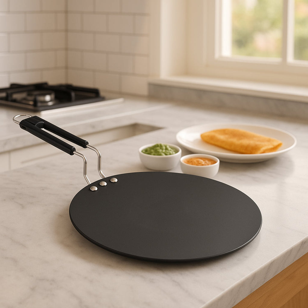 9-inch non-stick flat roti tawa with ergonomic heat-resistant handle