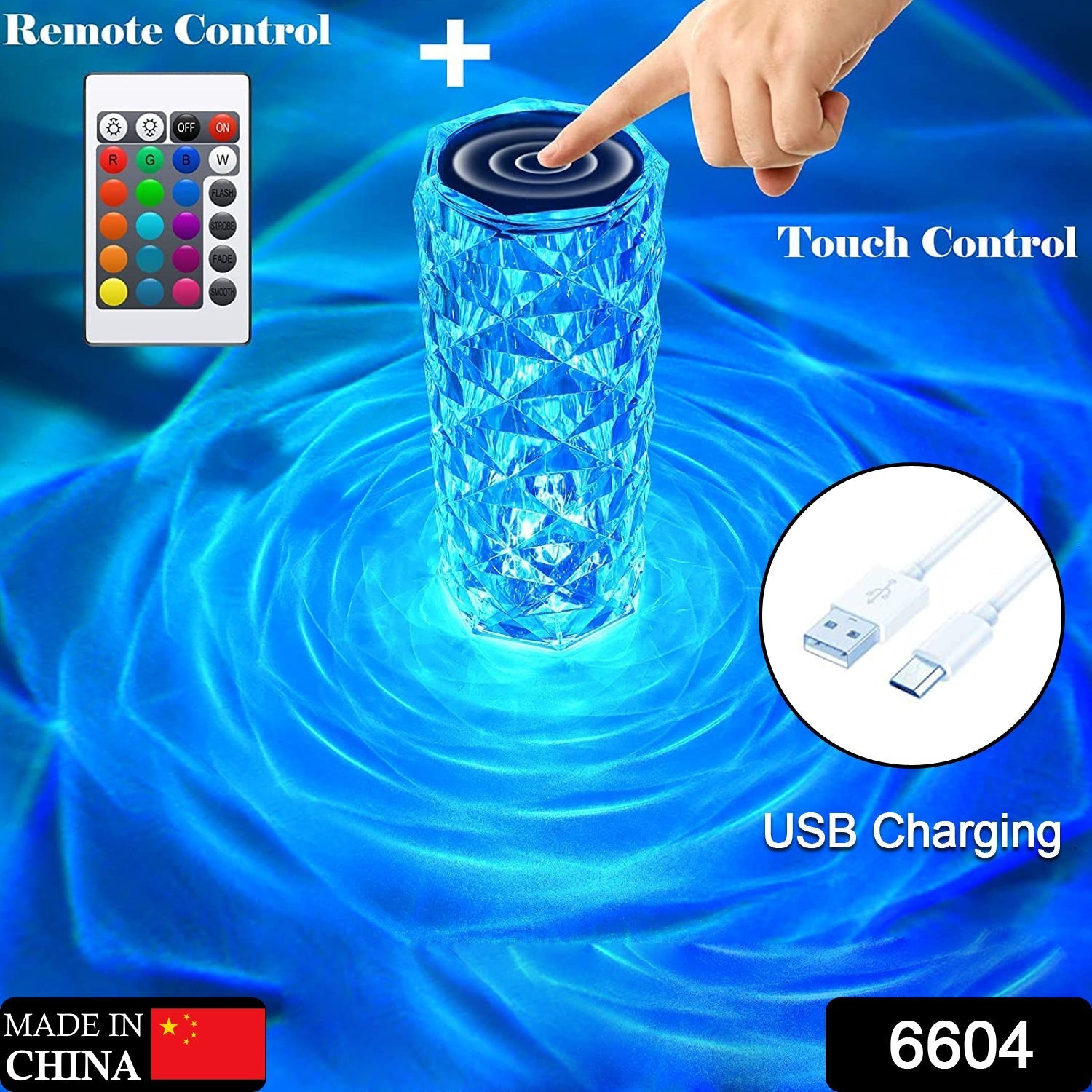 Elegant Crystal Touch Lamp with 16 color options, illuminating a modern bedroom.