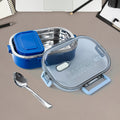 Steel lunch box with airtight transparent lid and dual compartments