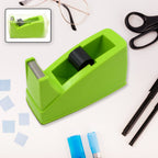 Heavy-duty plastic tape dispenser cutter with an orange handle, ready for packaging tasks.