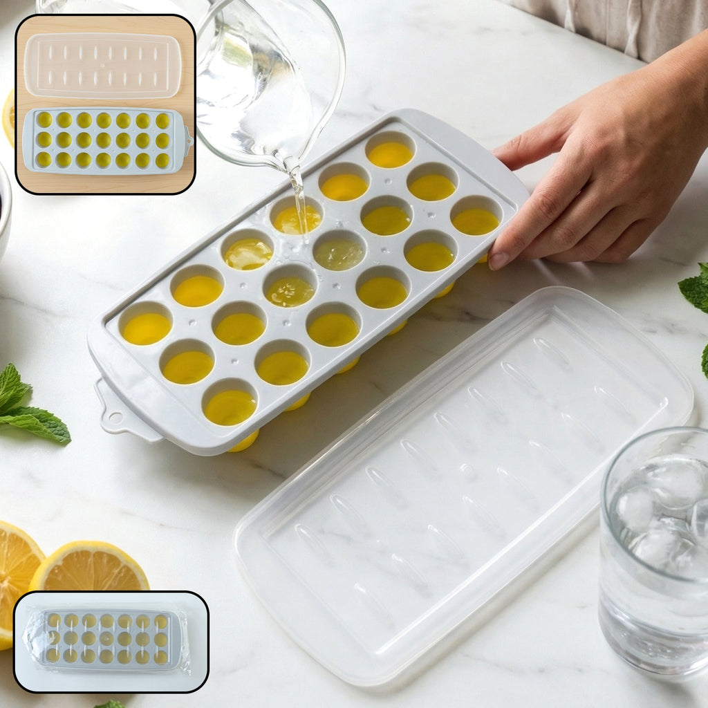 Round ball ice cube tray with lid for making spherical ice