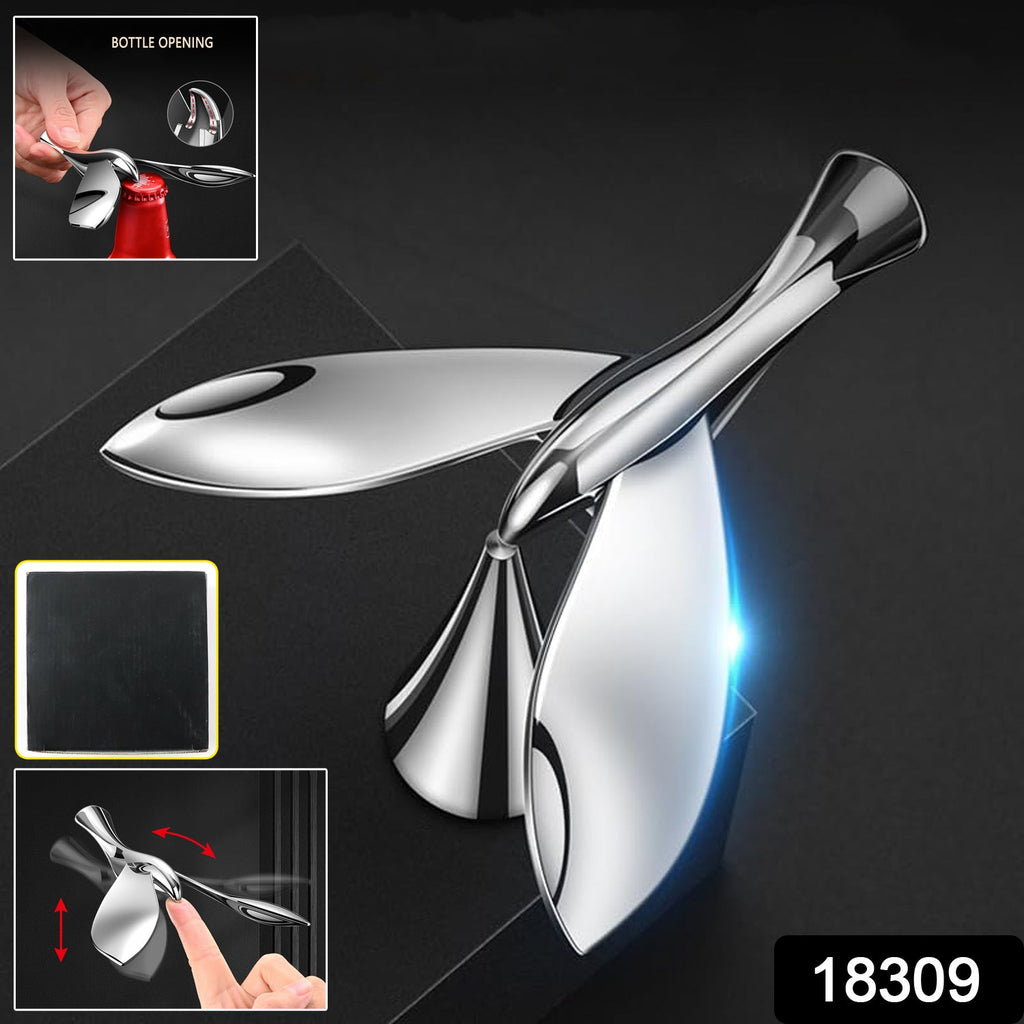 Close-up of rotating bird bottle opener with magnetic cap catcher
