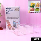 Compact and clear refrigerator organizer bin, ideal for small spaces.