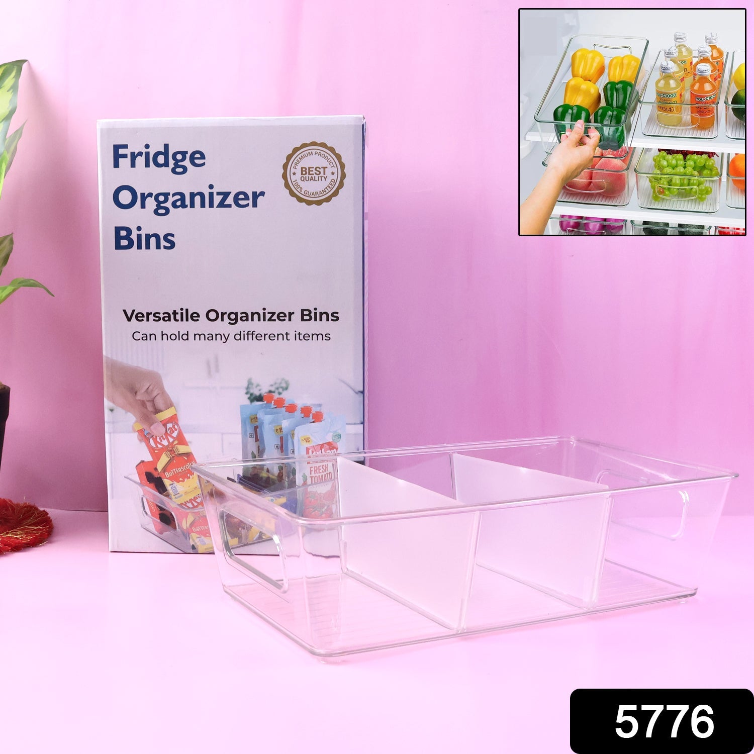 Compact and clear refrigerator organizer bin, ideal for small spaces.