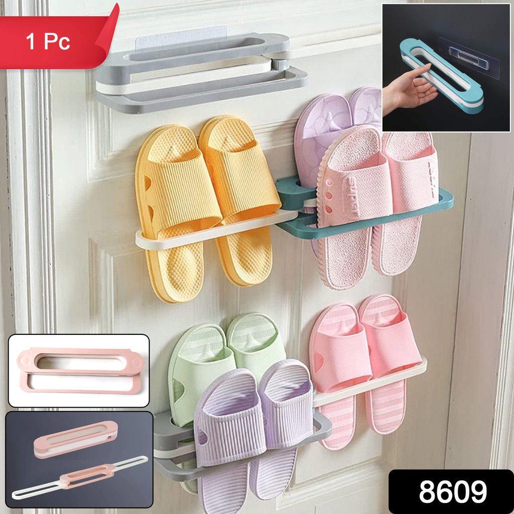 Compact wall mounted footwear rack organizing sandals and slippers