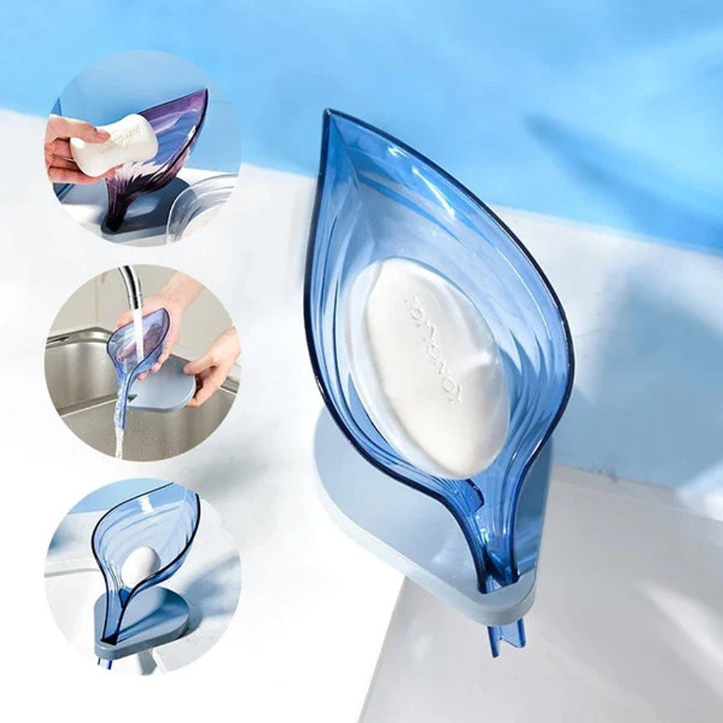 Leaf shaped soap dish holder with smart water drain