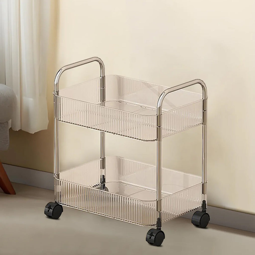 Utility storage rack with open basket design for quick access to essentials