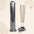 Stainless steel agarbatti stand with ash catcher on white background