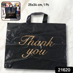 Side view of reusable Thank You printed carry bag for shopping and gifts