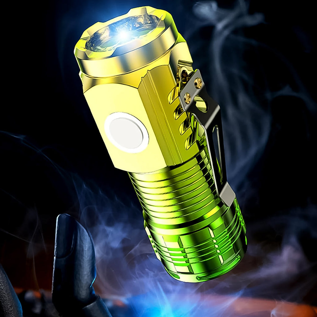 Front view of the USB rechargeable flashlight showcasing its 3 powerful LEDs.