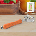 Vegetable peeler with wooden handle and sharp steel blade for kitchen use