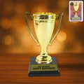 Golden Birthday Trophy with metallic gold finish and black base