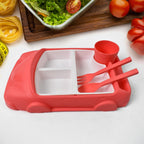 Side view of the child-friendly ergonomic fork and spoon from the dinnerware set.