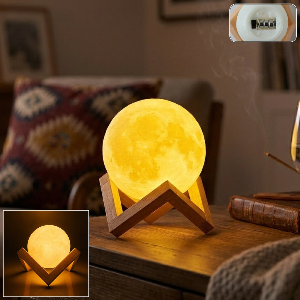 Moon Night Light with Wooden Stand, soothing ambient lighting