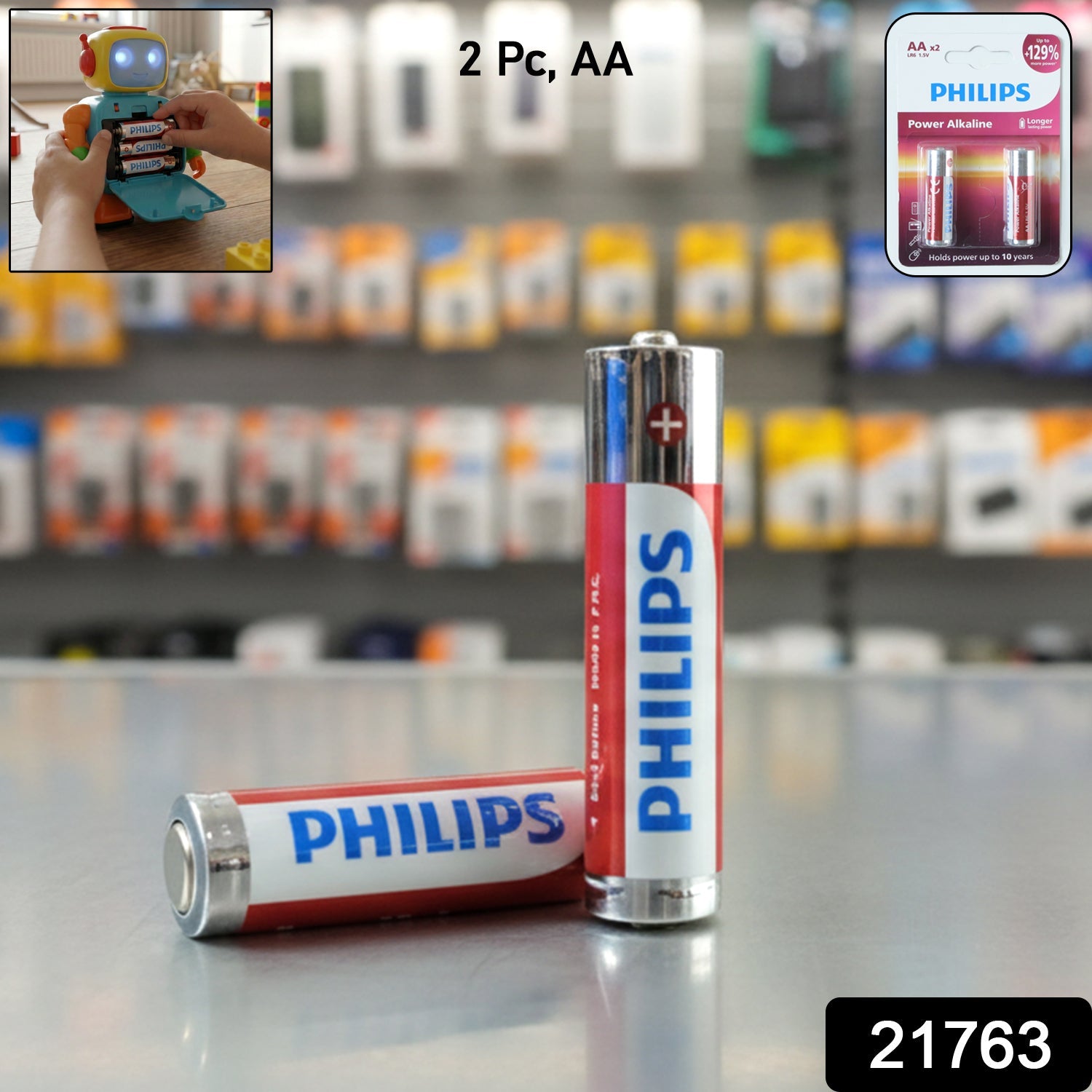 Close-up of AA alkaline batteries showing durable and long lasting power