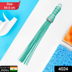 Durable plastic broom with stiff bristles, perfect for scrubbing wet and dry floors.