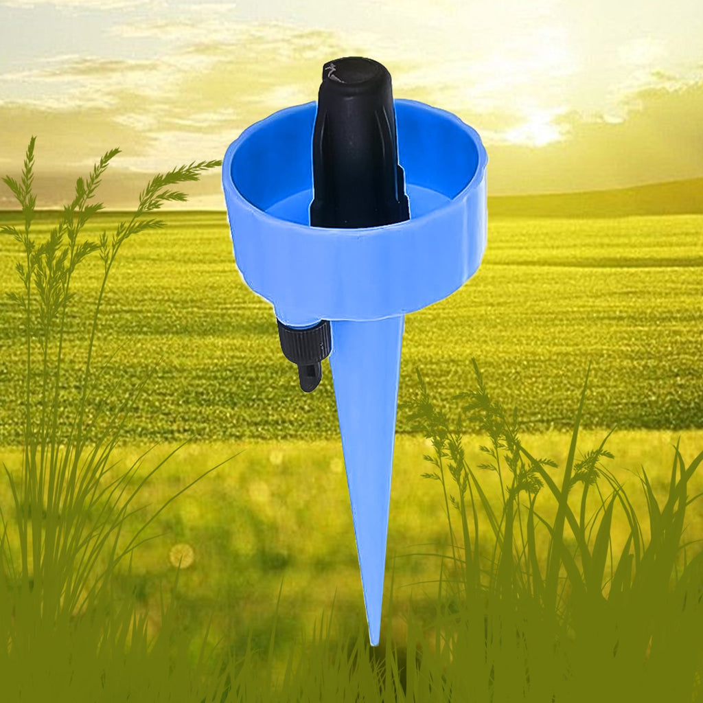 An auto plant watering device with an attached bottle, ensuring steady hydration for indoor plants.