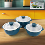 Apex microwave-safe serving bowl set with 3 nestable bowls and lids