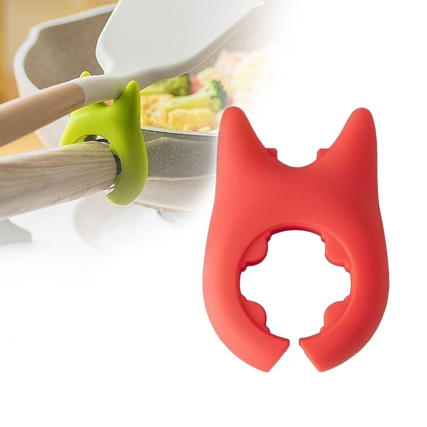 Adjustable plastic pot holder featuring a unique cat ear design for kitchen organization