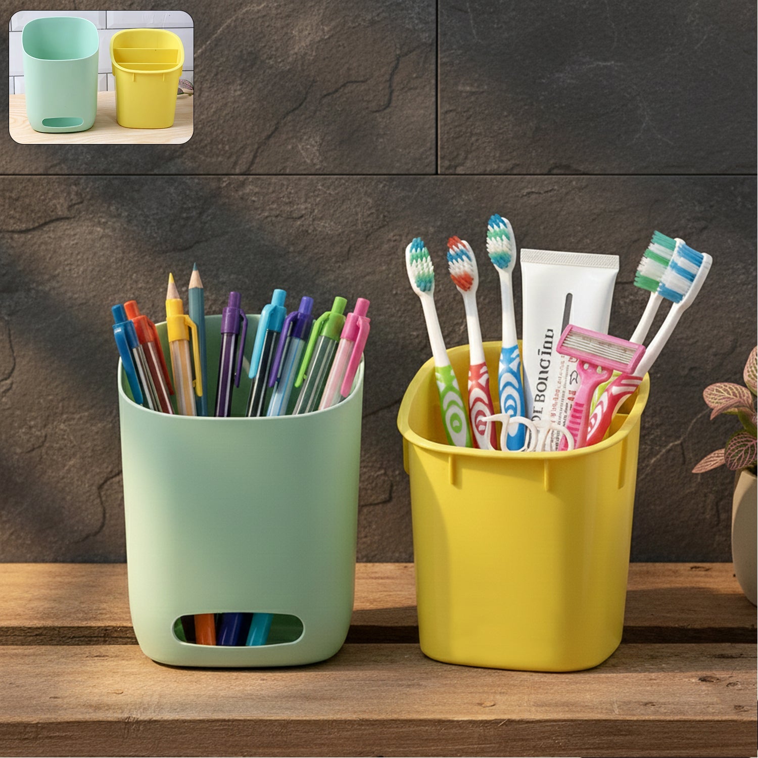 Multipurpose organizer holder storing stationery items on a desk