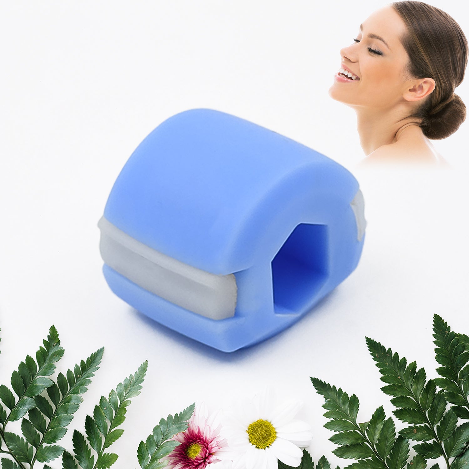 Top-down view of the blue jawline exerciser, showcasing its design.