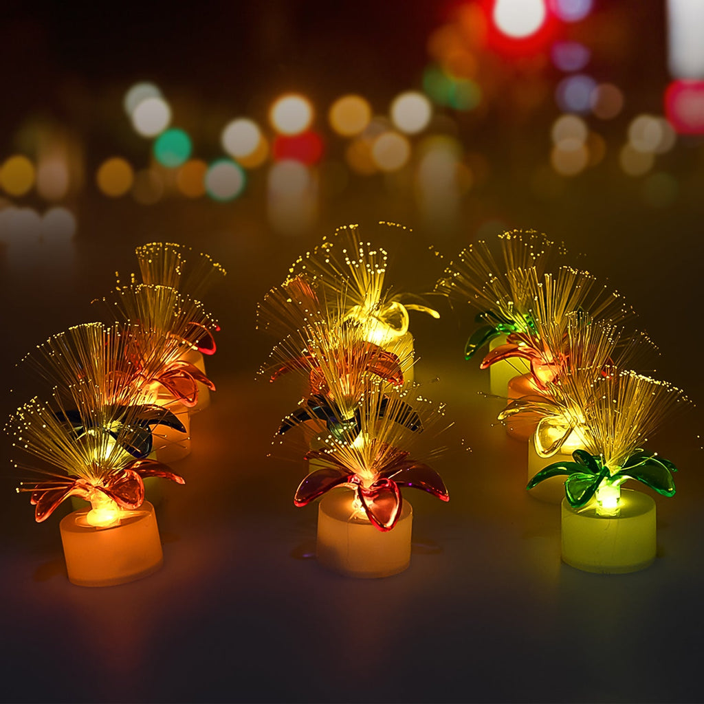 Pack of 12 fiber optic LED centerpieces with vibrant color-changing lights.