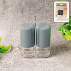 Salt & pepper shakers made of clear acrylic on dining table for precise seasoning