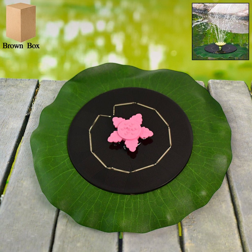 Solar floating water fountain pump with artificial lotus leaf base on garden pond
